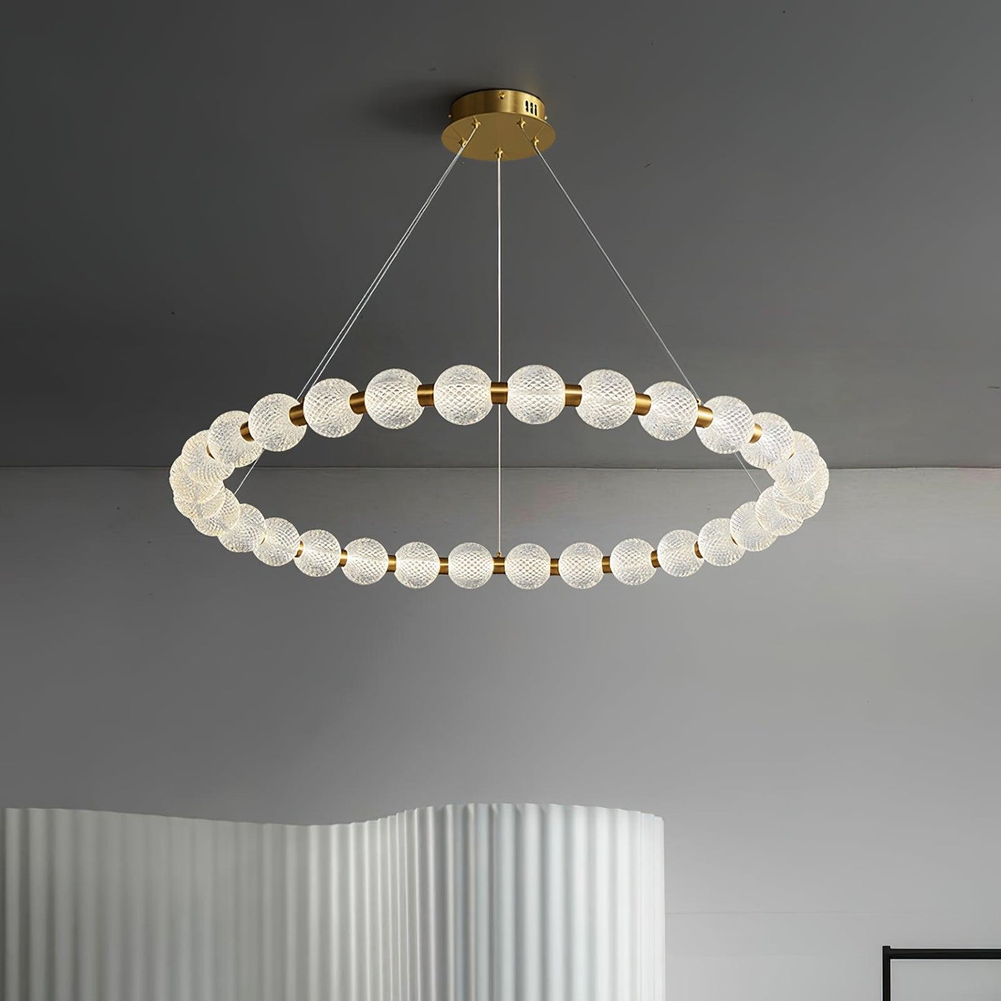 Elegant Pearl Chandelier with Adjustable Height and Crystal Accents