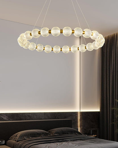 Elegant Pearl Chandelier with Adjustable Height and Crystal Accents
