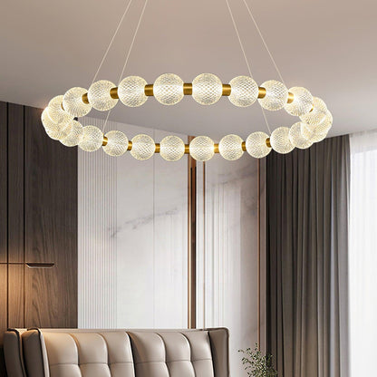 Elegant Pearl Chandelier with Adjustable Height and Crystal Accents