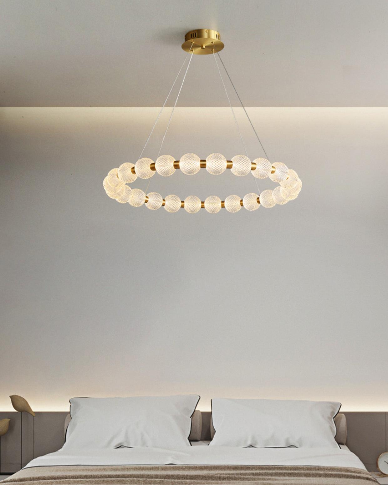 Elegant Pearl Chandelier with Adjustable Height and Crystal Accents