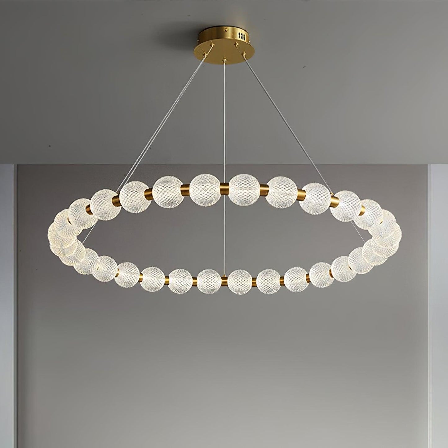 Elegant Pearl Chandelier with Adjustable Height and Crystal Accents