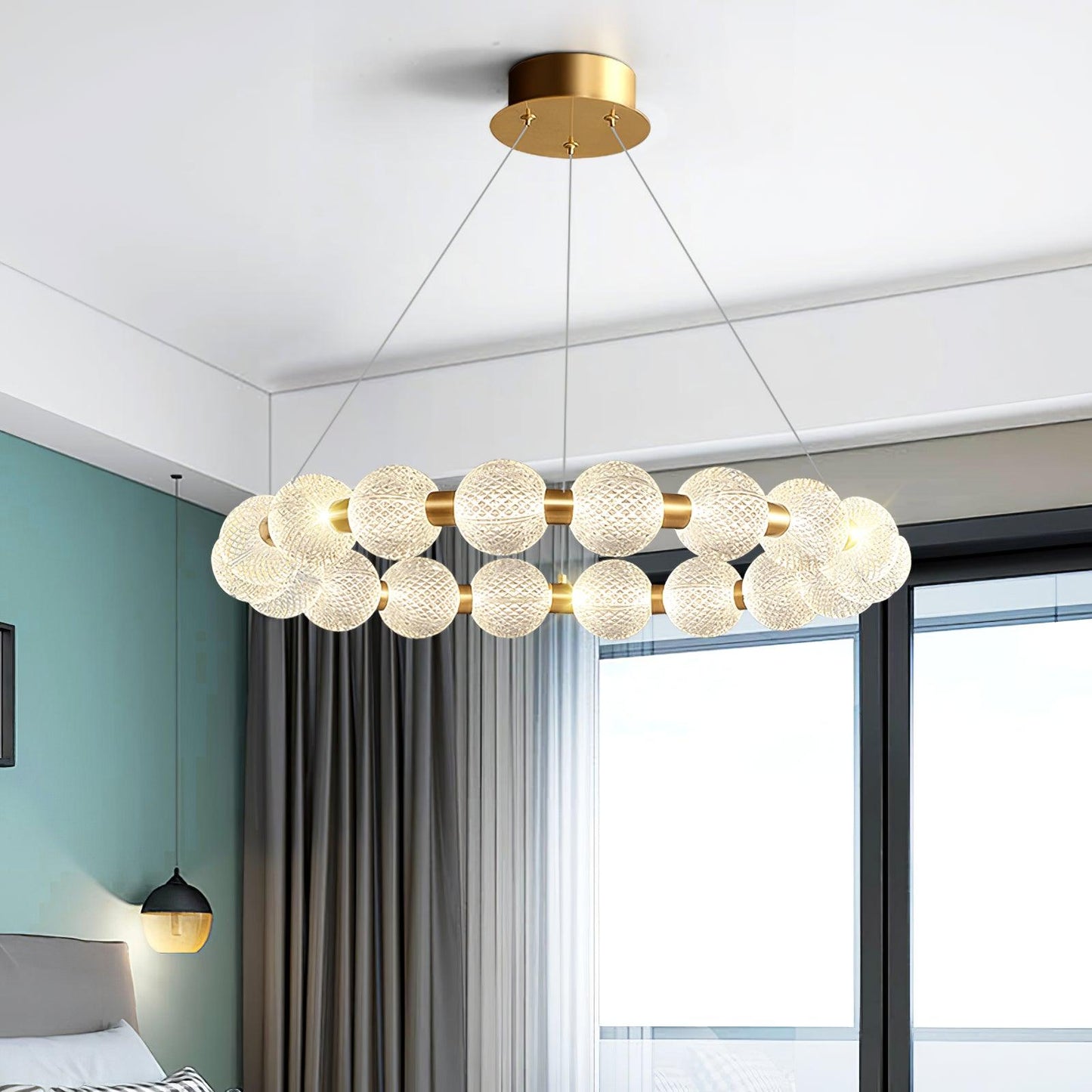 Elegant Pearl Chandelier with Adjustable Height and Crystal Accents