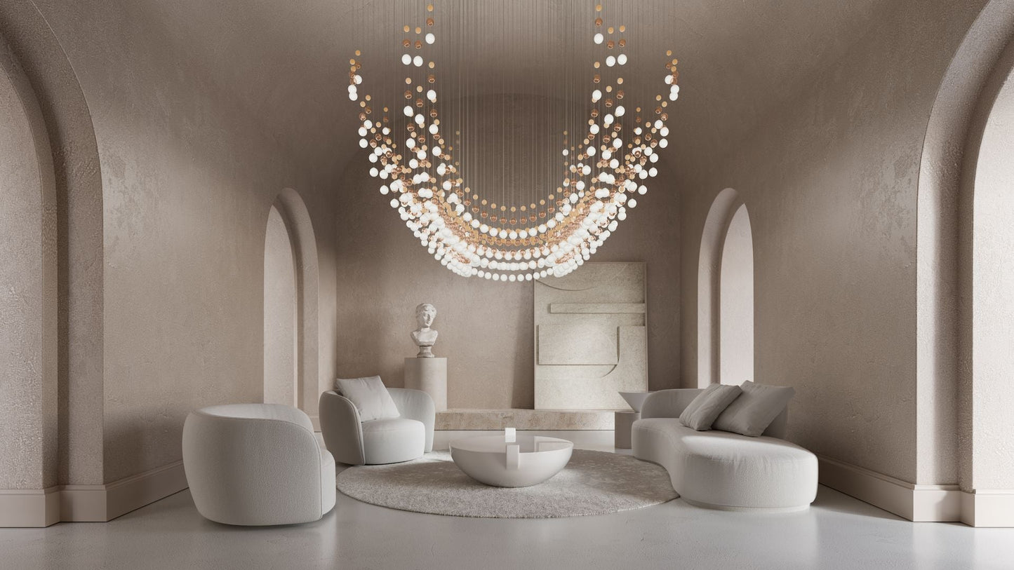 Customizable Pearl Curtain Chandelier with Dimmable Lighting Options