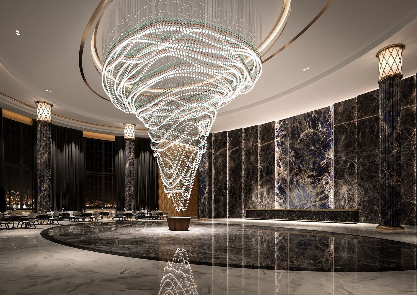 Customizable Pearl Curtain Chandelier with Dimmable Lighting Options