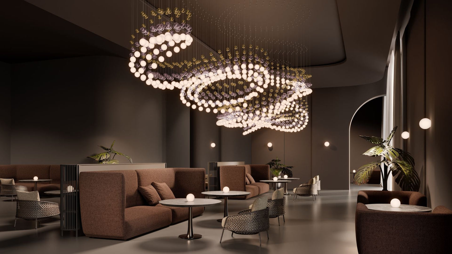 Customizable Pearl Curtain Chandelier with Dimmable Lighting Options