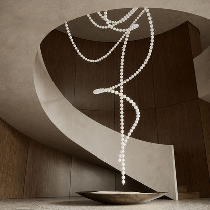 Customizable Pearl Drop Chandelier with Adjustable Height & LED Lights