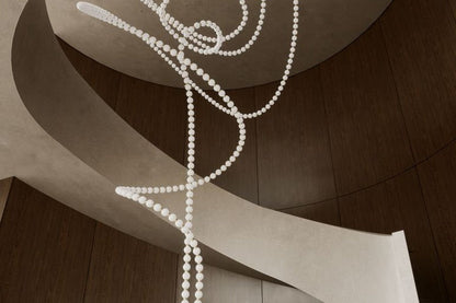 Customizable Pearl Drop Chandelier with Adjustable Height & LED Lights