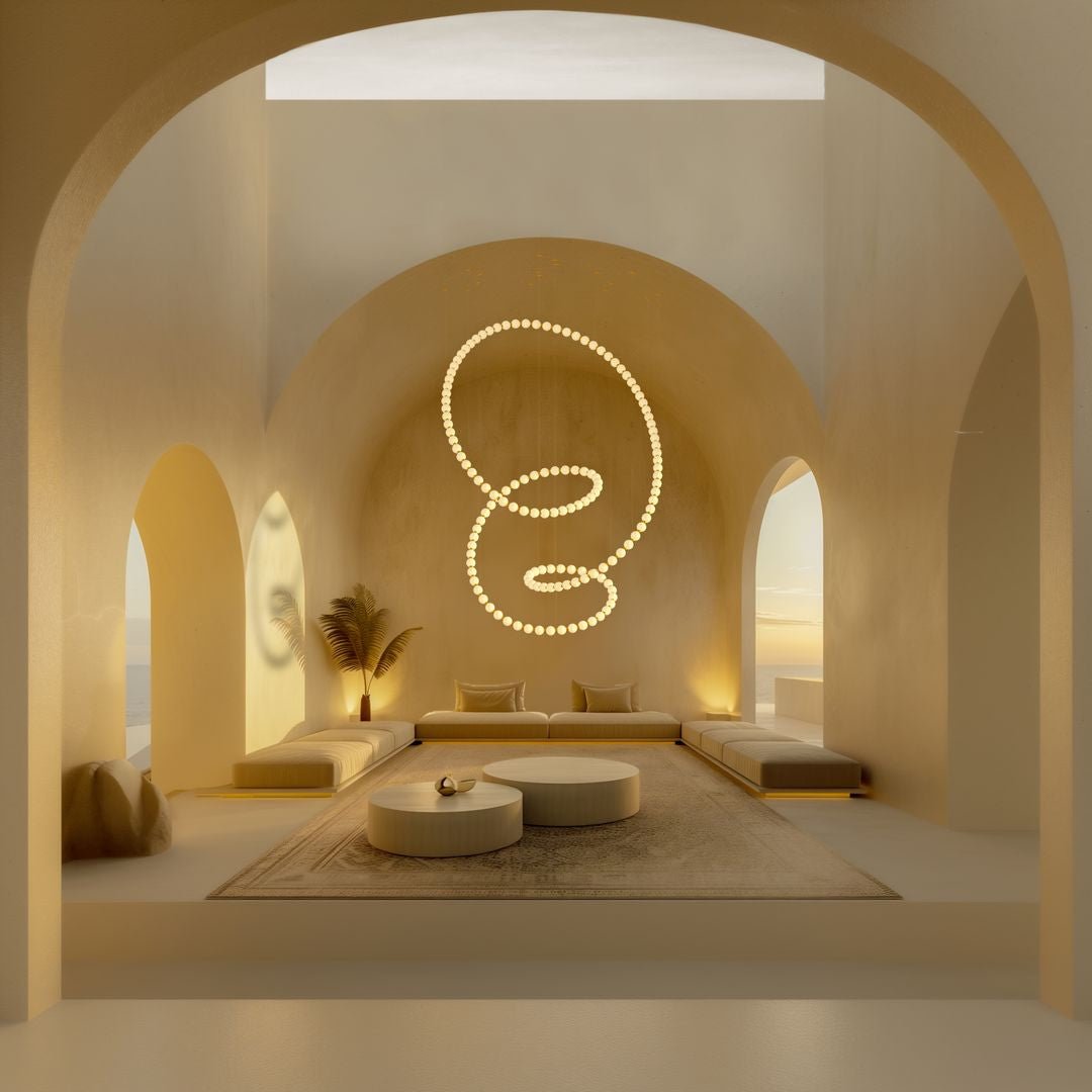Customizable Pearl Drop Chandelier with Adjustable Height & LED Lights