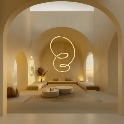 Customizable Pearl Drop Chandelier with Adjustable Height & LED Lights