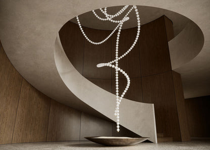 Customizable Pearl Drop Chandelier with Adjustable Height & LED Lights