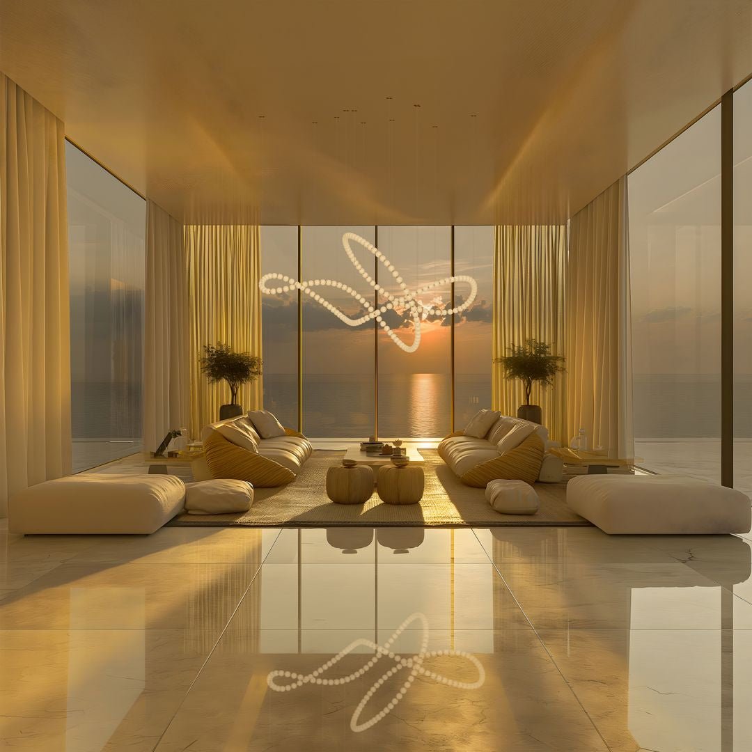 Customizable Pearl Drop Chandelier with Adjustable Height & LED Lights