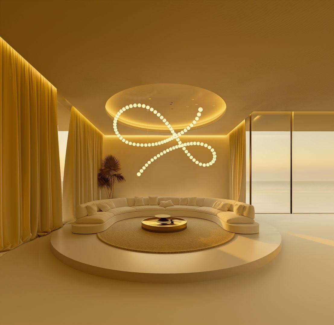 Customizable Pearl Drop Chandelier with Adjustable Height & LED Lights