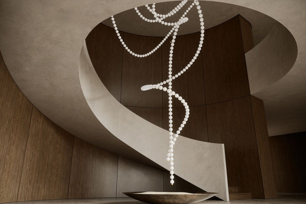 Customizable Pearl Drop Chandelier with Adjustable Height & LED Lights