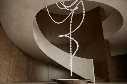 Customizable Pearl Drop Chandelier with Adjustable Height & LED Lights