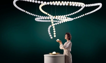 Customizable Pearl Drop Chandelier with Adjustable Height & LED Lights