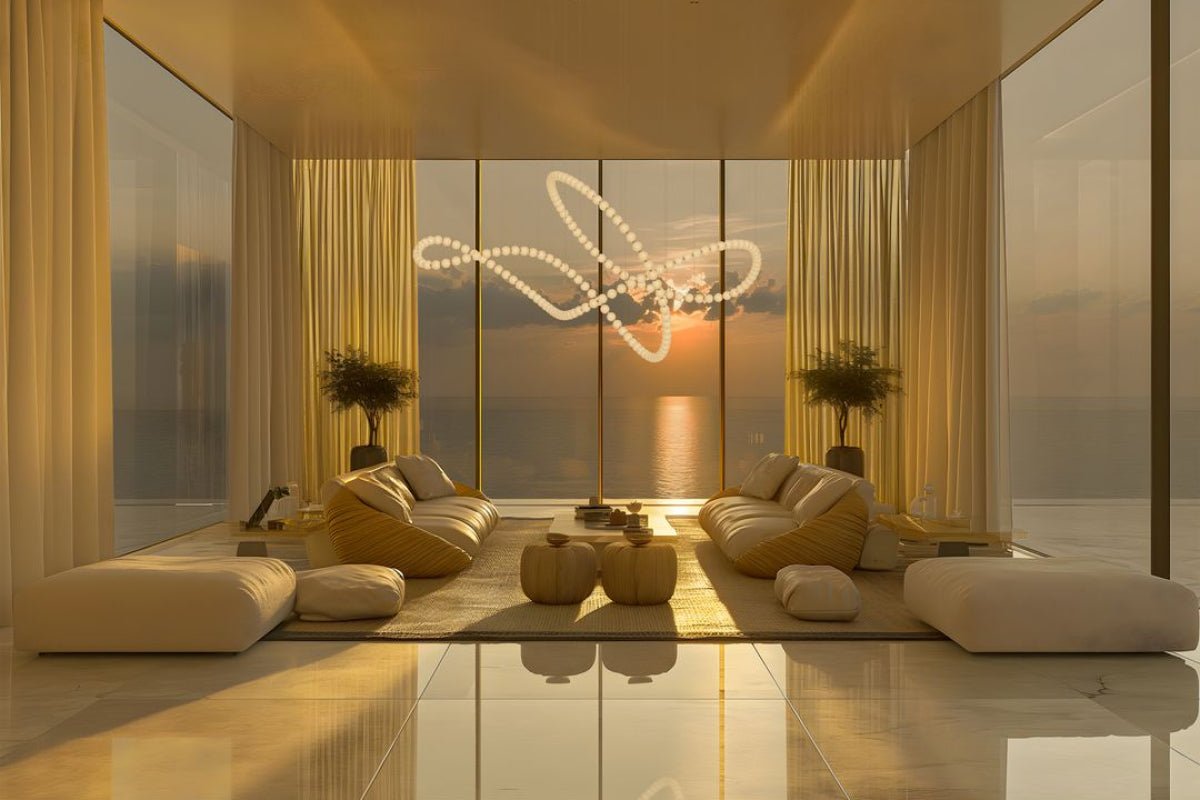 Customizable Pearl Drop Chandelier with Adjustable Height & LED Lights