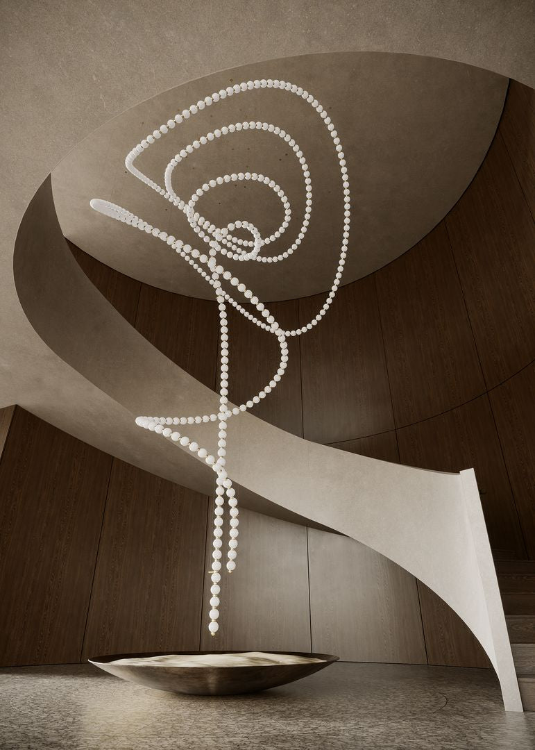 Customizable Pearl Drop Chandelier with Adjustable Height & LED Lights