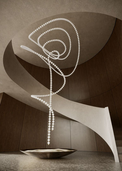 Customizable Pearl Drop Chandelier with Adjustable Height & LED Lights