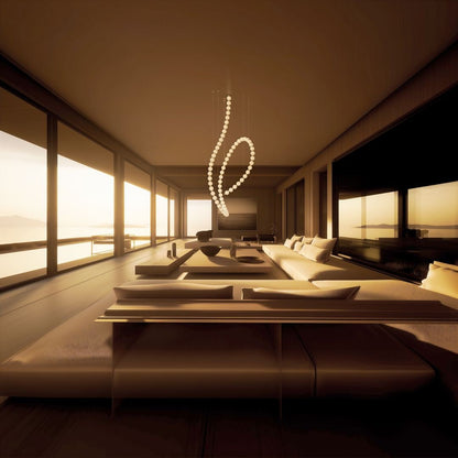 Customizable Pearl Drop Chandelier with Adjustable Height & LED Lights