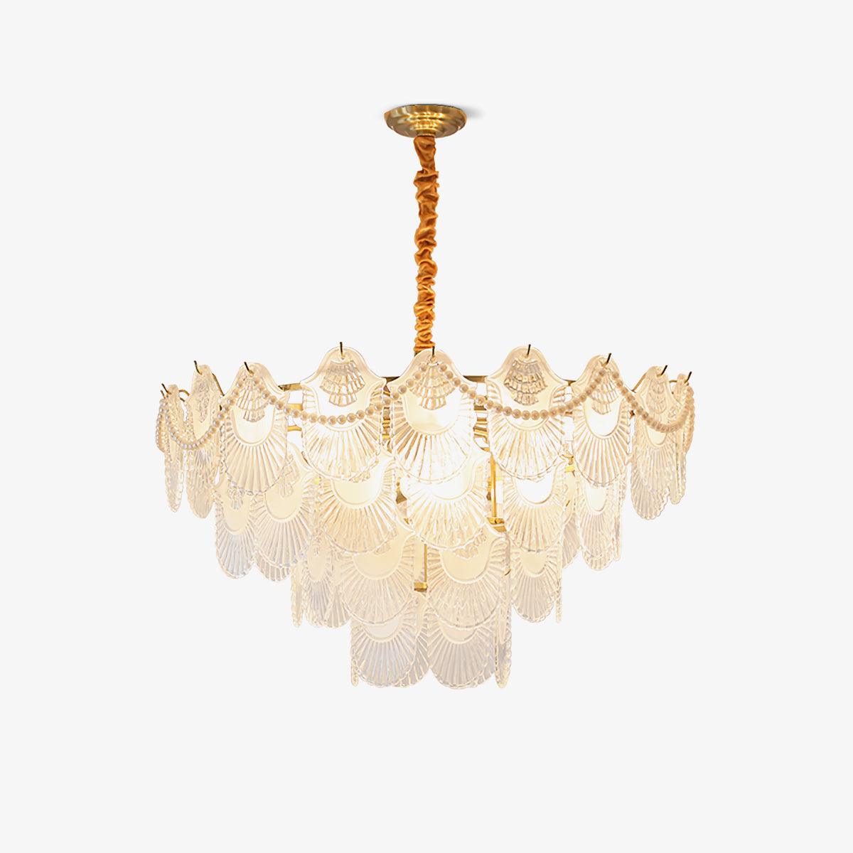 Elegant Pearl Glass Shell Chandelier with Adjustable Height & LED Comp
