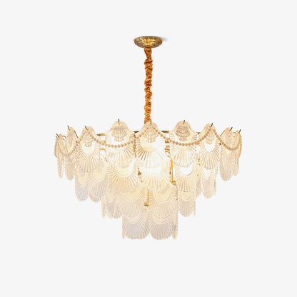 Elegant Pearl Glass Shell Chandelier with Adjustable Height & LED Comp