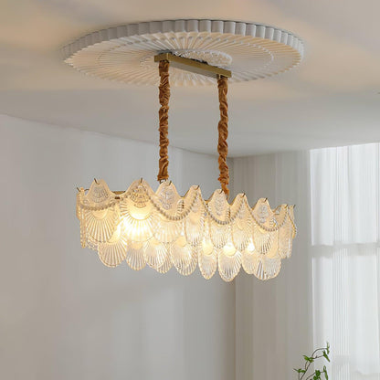 Elegant Pearl Glass Shell Chandelier with Adjustable Height & LED Comp