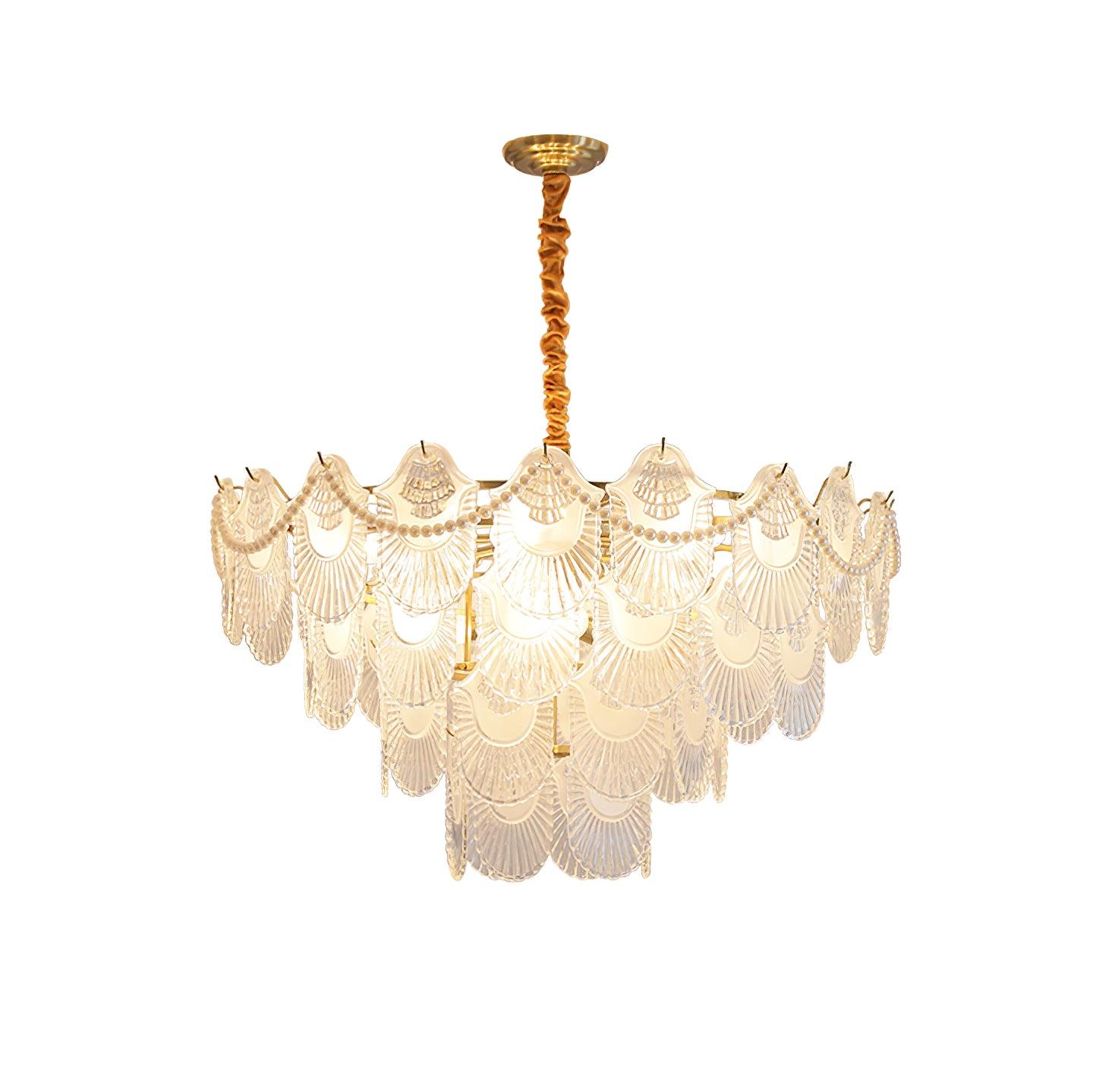 Elegant Pearl Glass Shell Chandelier with Adjustable Height & LED Comp