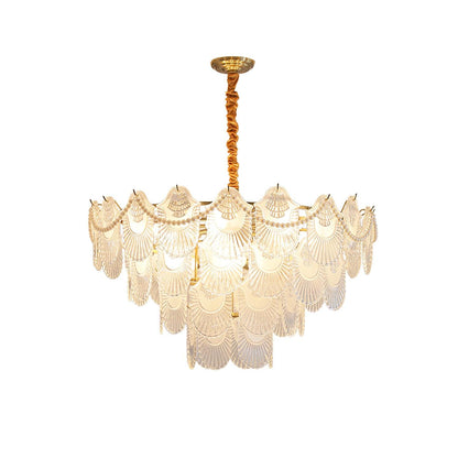 Elegant Pearl Glass Shell Chandelier with Adjustable Height & LED Comp