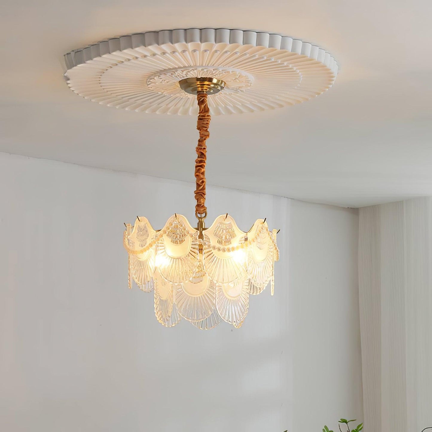 Elegant Pearl Glass Shell Chandelier with Adjustable Height & LED Comp