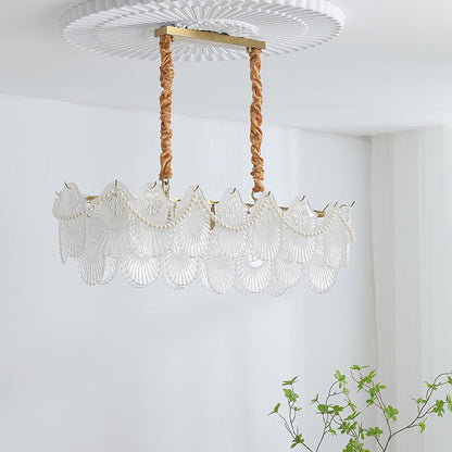 Elegant Pearl Glass Shell Chandelier with Adjustable Height & LED Comp