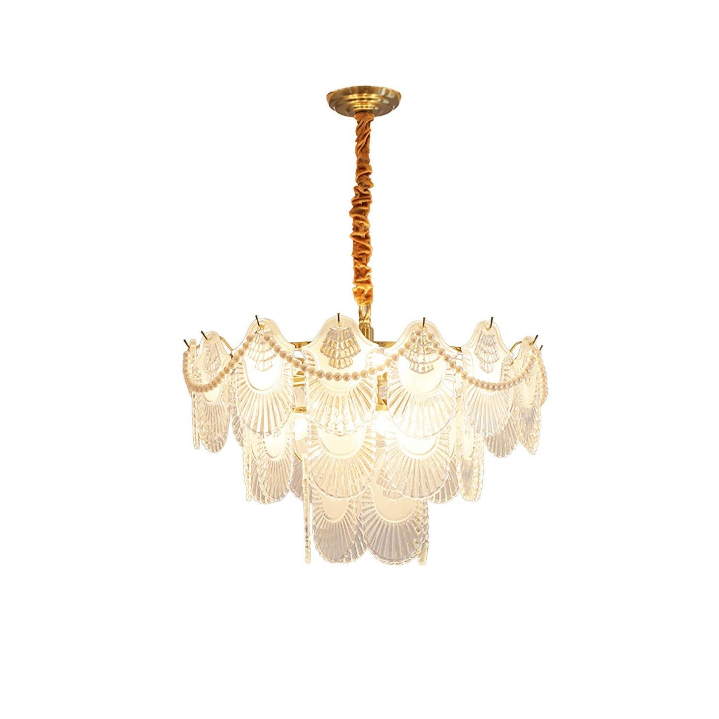 Elegant Pearl Glass Shell Chandelier with Adjustable Height & LED Comp