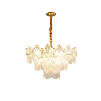 Elegant Pearl Glass Shell Chandelier with Adjustable Height & LED Comp