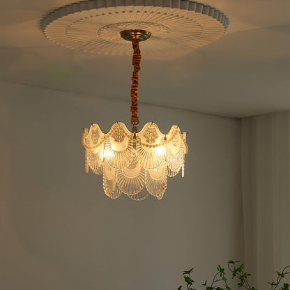 Elegant Pearl Glass Shell Chandelier with Adjustable Height & LED Comp