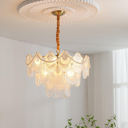 Elegant Pearl Glass Shell Chandelier with Adjustable Height & LED Comp