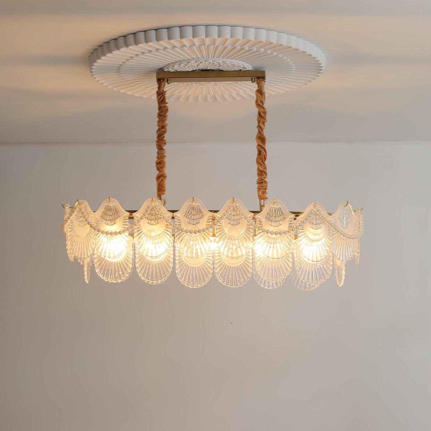 Elegant Pearl Glass Shell Chandelier with Adjustable Height & LED Comp