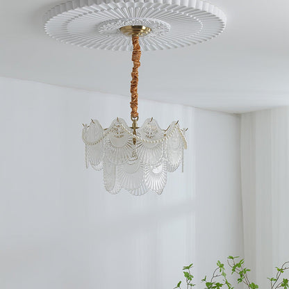 Elegant Pearl Glass Shell Chandelier with Adjustable Height & LED Comp