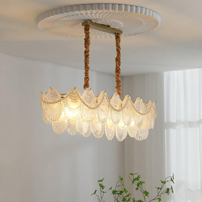 Elegant Pearl Glass Shell Chandelier with Adjustable Height & LED Comp