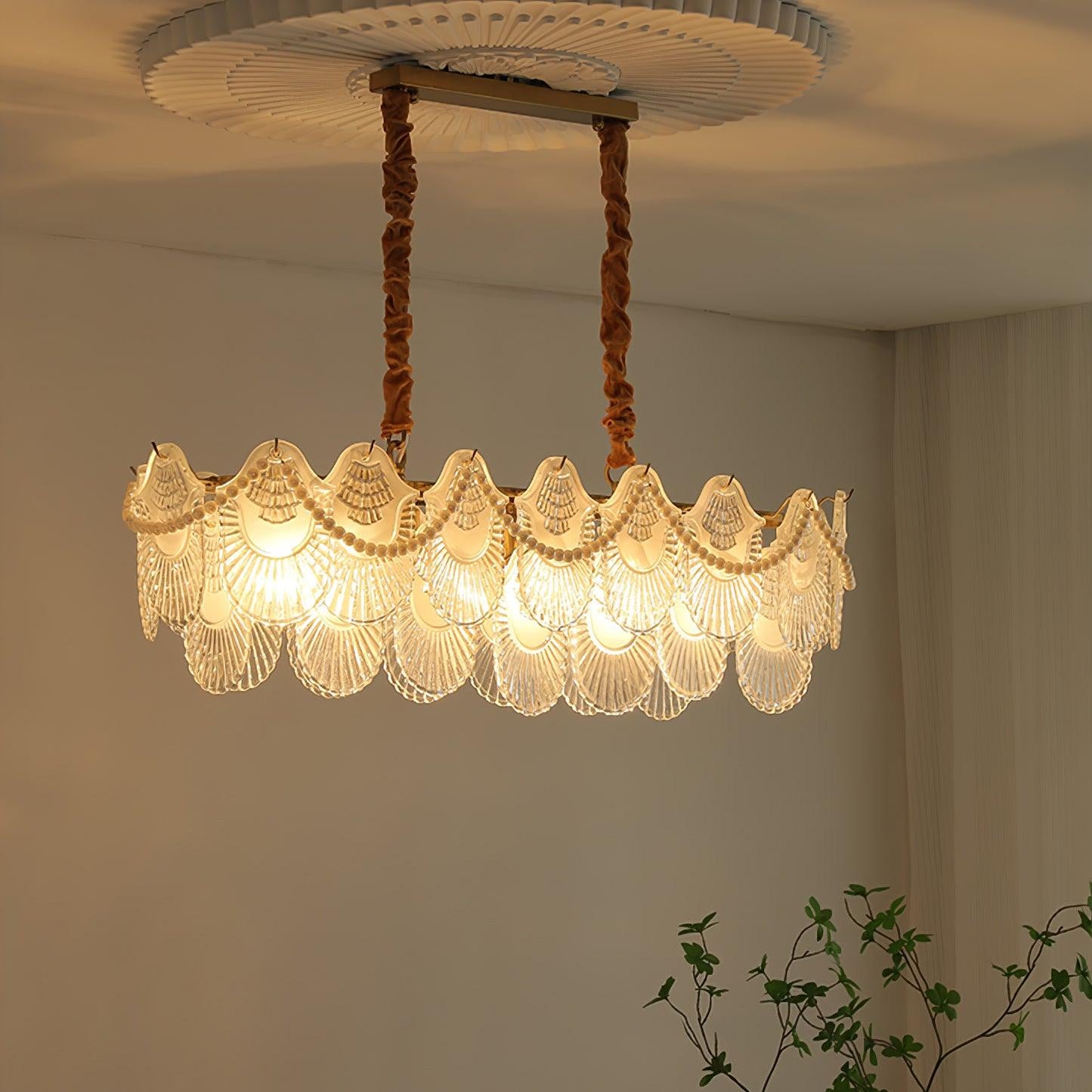 Elegant Pearl Glass Shell Chandelier with Adjustable Height & LED Comp