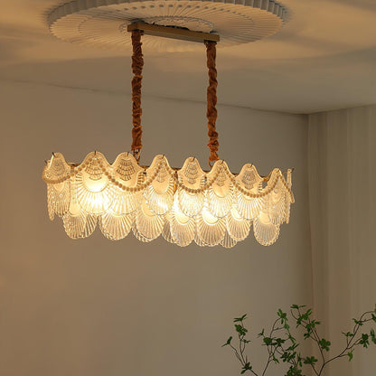 Elegant Pearl Glass Shell Chandelier with Adjustable Height & LED Comp