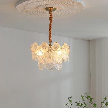 Elegant Pearl Glass Shell Chandelier with Adjustable Height & LED Comp