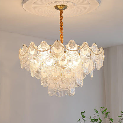 Elegant Pearl Glass Shell Chandelier with Adjustable Height & LED Comp