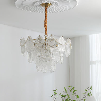 Elegant Pearl Glass Shell Chandelier with Adjustable Height & LED Comp