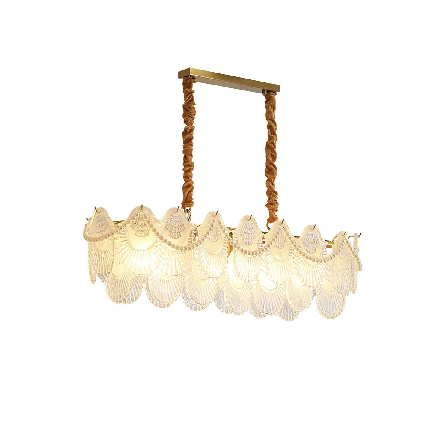 Elegant Pearl Glass Shell Chandelier with Adjustable Height & LED Comp