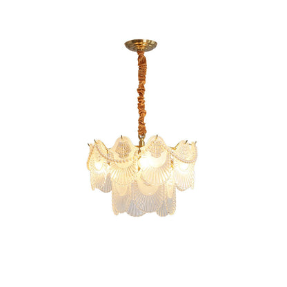 Elegant Pearl Glass Shell Chandelier with Adjustable Height & LED Comp