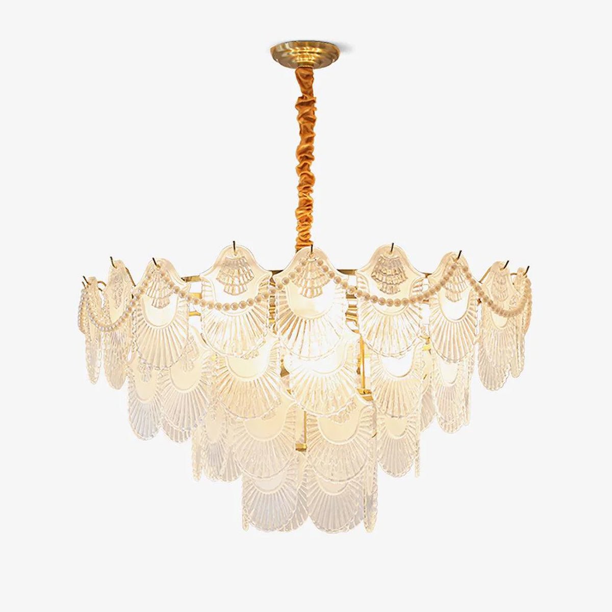 Elegant Pearl Glass Shell Chandelier with Adjustable Height & LED Comp