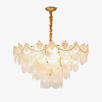 Elegant Pearl Glass Shell Chandelier with Adjustable Height & LED Comp