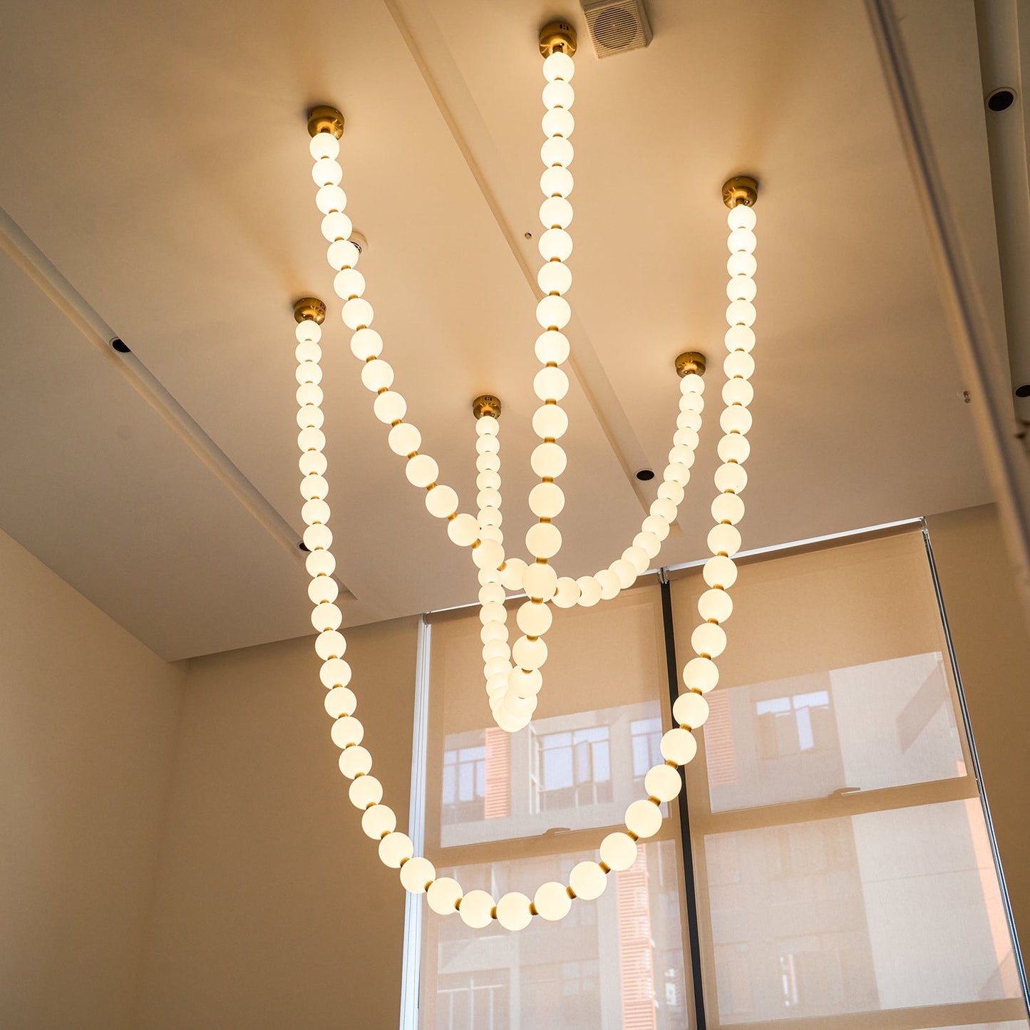 Elegant Pearl Glass Chandelier with Adjustable Height & Soft Lighting