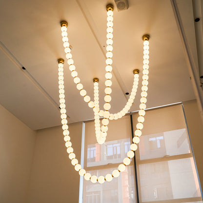 Elegant Pearl Glass Chandelier with Adjustable Height & Soft Lighting