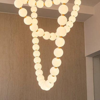 Elegant Pearl Glass Chandelier with Adjustable Height & Soft Lighting