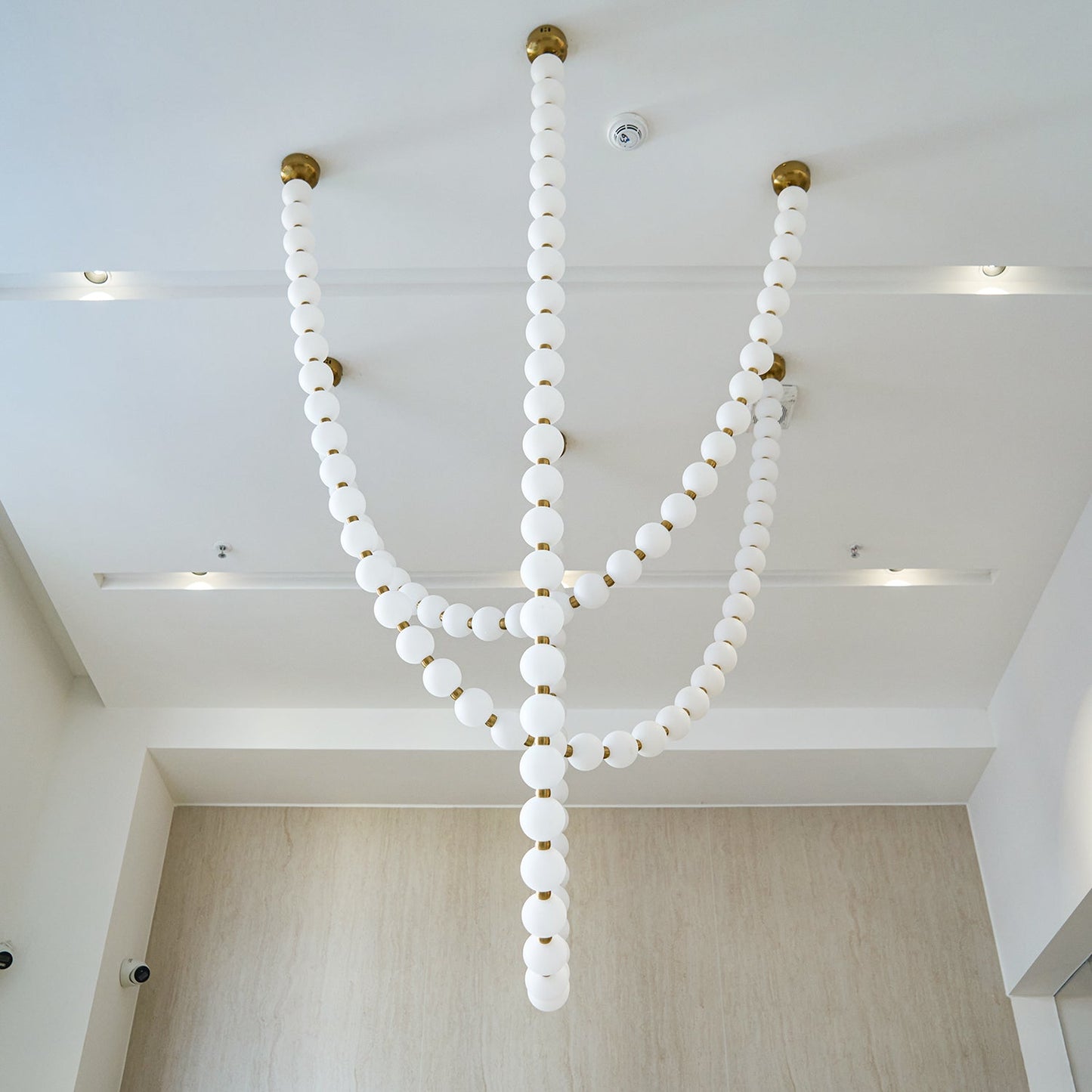Elegant Pearl Glass Chandelier with Adjustable Height & Soft Lighting